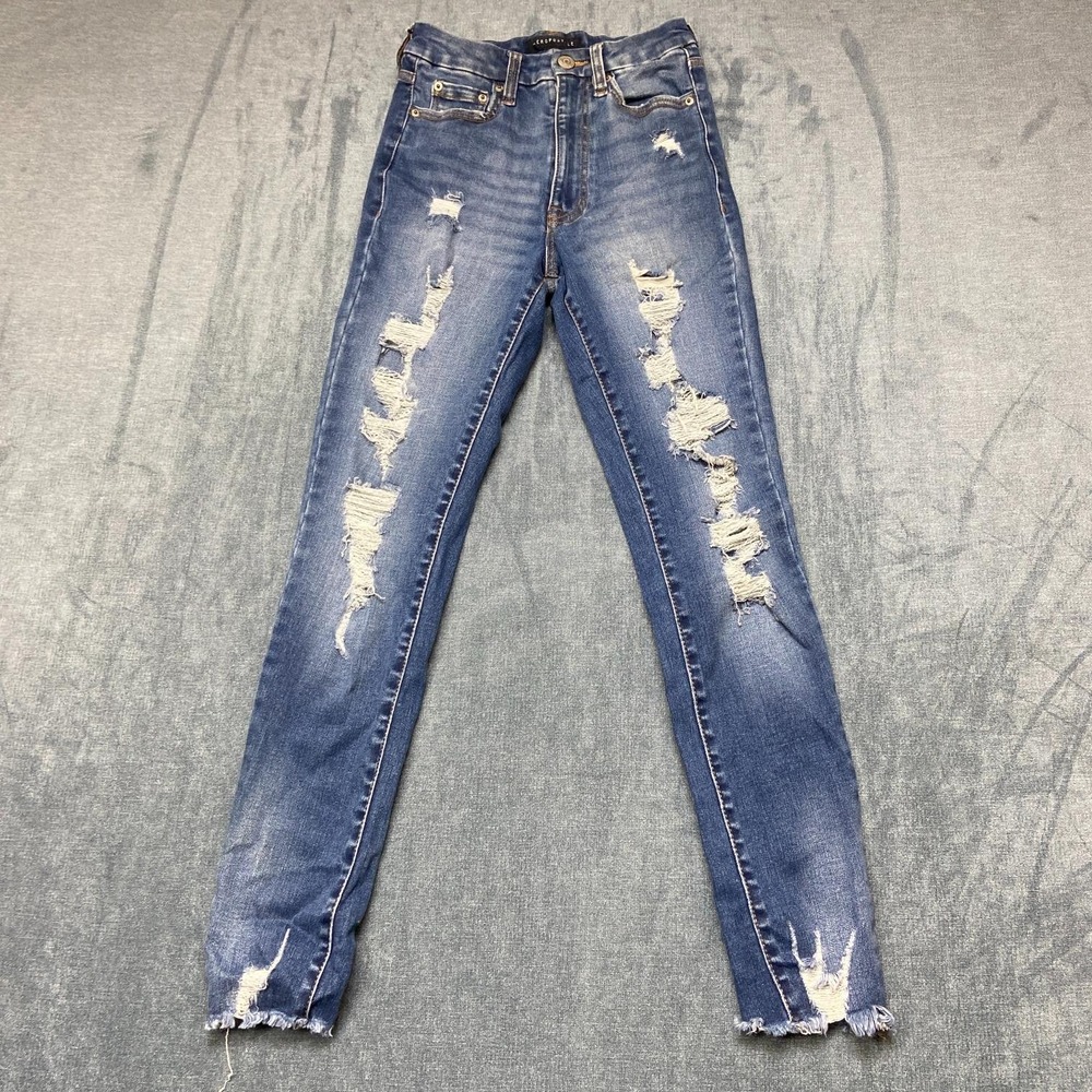 Aeropostale Jeans Womens 2 24x27 Blue Distressed Super High Rise Curvy Jegging